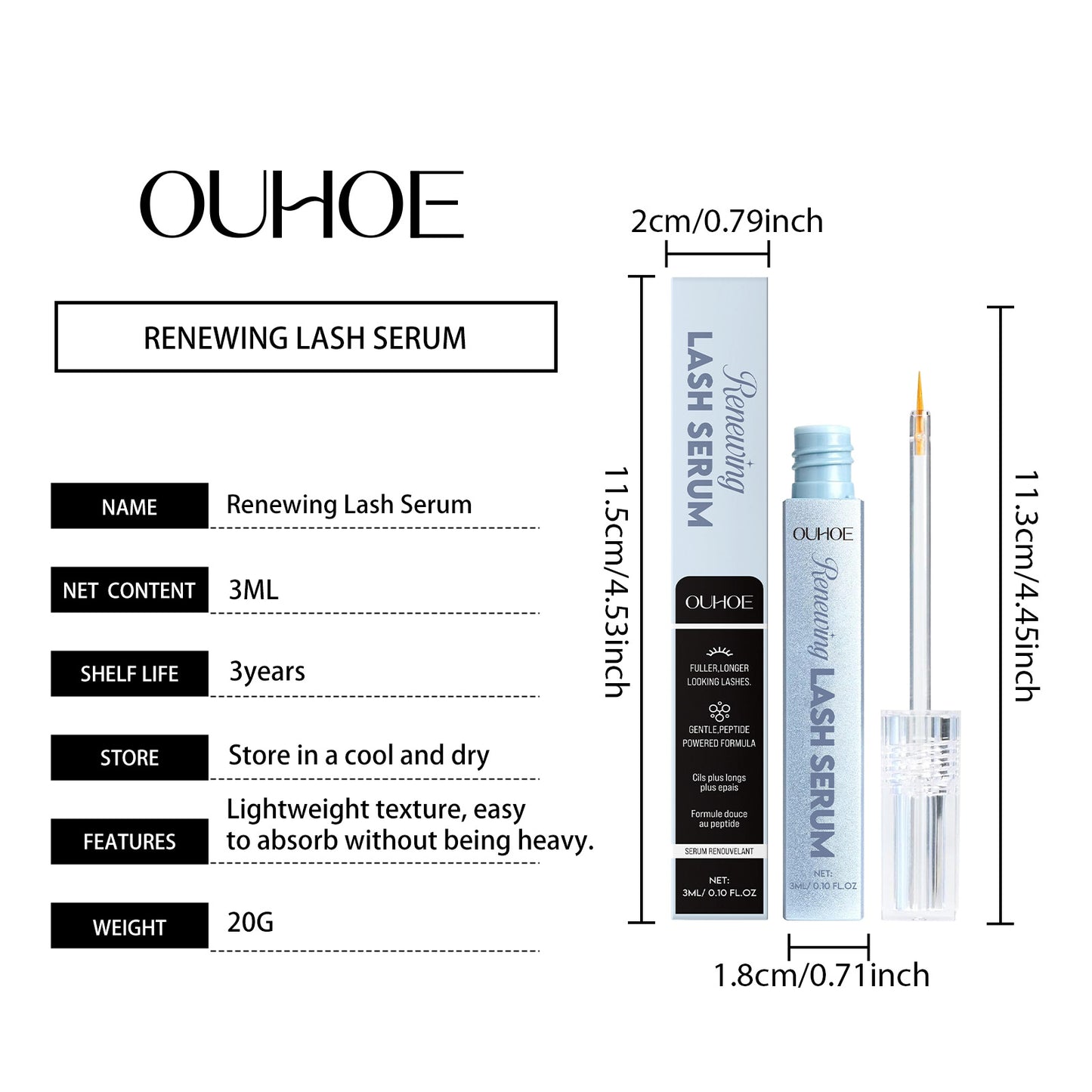 OUHOE Mascara Serum – Gentle, Nourishing, for Curled, Lengthened & Natural Lashes. Daily, Portable, Long-Wearing Lash Care