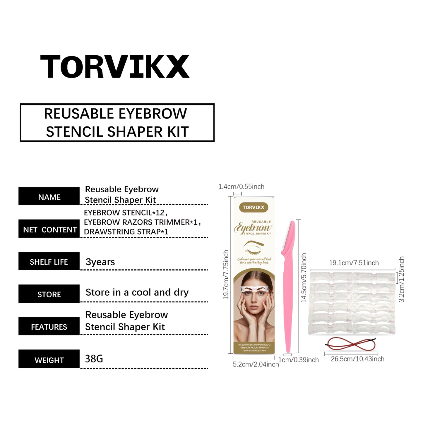 TORVIKX Eyebrow Stamp Stencil Kit – Lazy-friendly Brow Filling, Waterproof & Sweatproof!