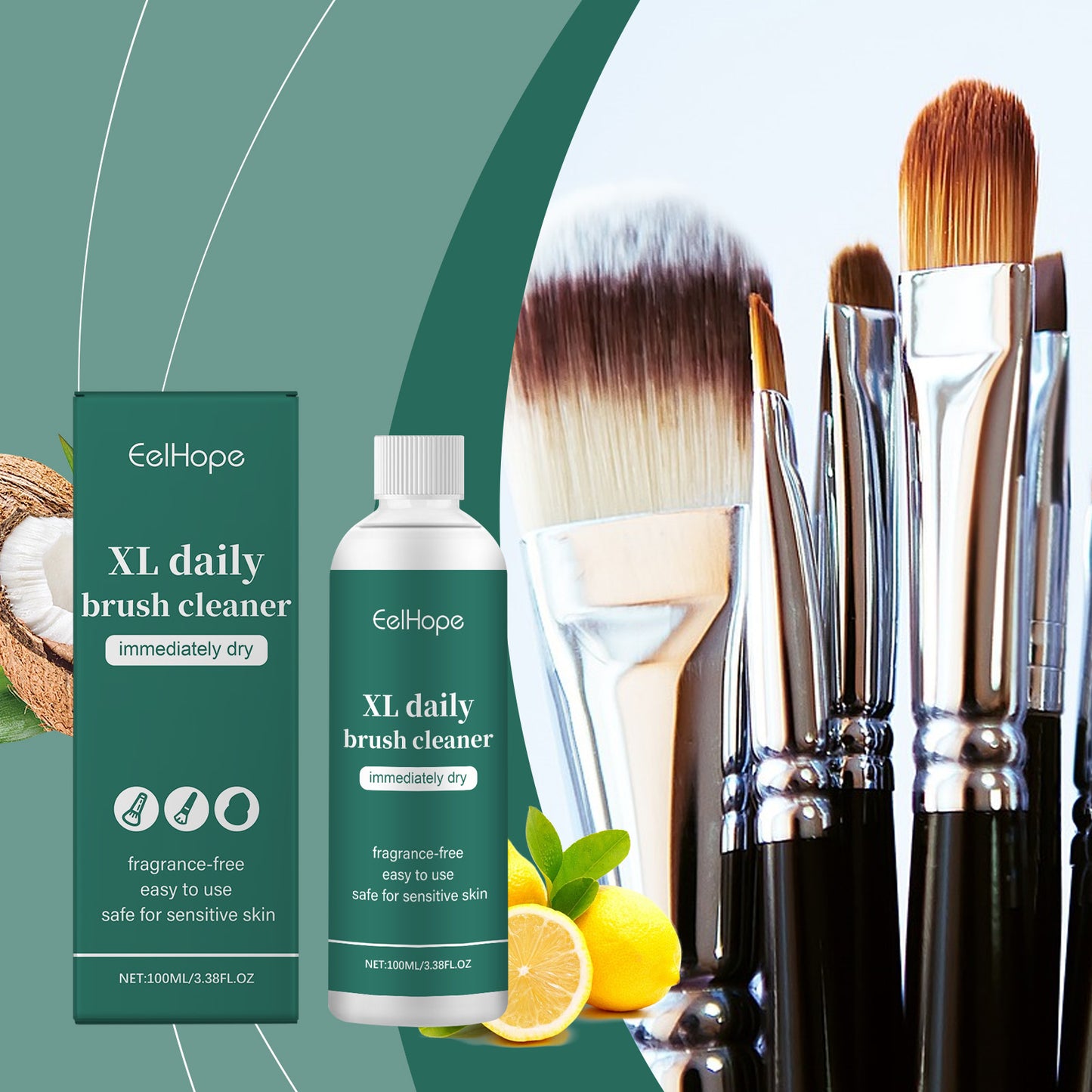 Eelhope Makeup Brush Cleaner – Removes cosmetic residues, for daily care, with mild ingredients, portable and easy to use.
