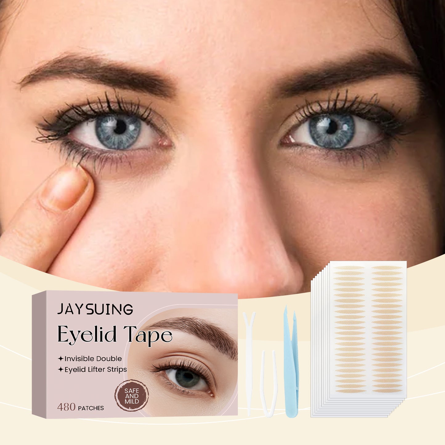 Jaysuing Invisible & Breathable Eyelid Tape Set – Glue-Free, Long-Lasting, Seamless for Larger, Defined Eyes